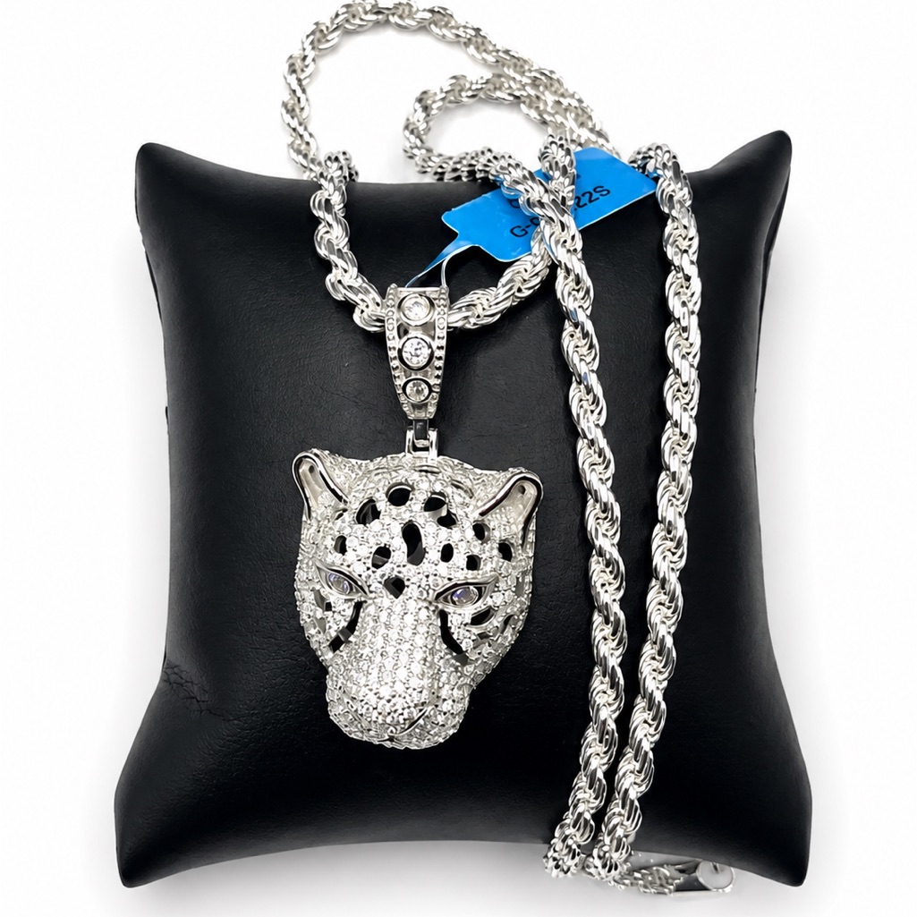 925 Sterling Silver 3.99ct 3d Panther Pendant Men’s Necklace 22”